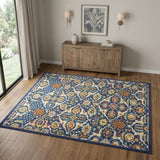 4' X 6' Blue Floral Power Loom Area Rug