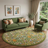 8' Green Round Floral Power Loom Area Rug