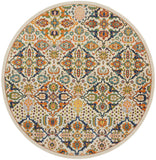 8' Ivory Round Floral Power Loom Area Rug