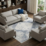 8' X 10' Blue And Ivory Floral Medallion Distressed Washable Area Rug