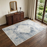 4' X 6' Blue Oriental Power Loom Distressed Washable Area Rug