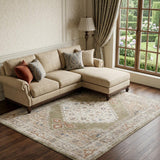 5' X 7' Sage Oriental Power Loom Distressed Washable Area Rug