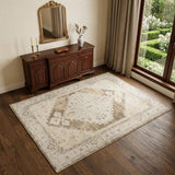 4' X 6' Sage Oriental Power Loom Distressed Washable Area Rug