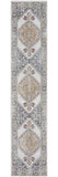 8' Gray And Gold Floral Medallion Distressed Washable Runner Rug