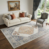 5' X 7' Gray Oriental Power Loom Distressed Washable Area Rug