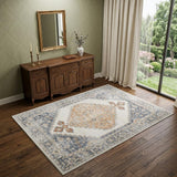 4' X 6' Gray Oriental Power Loom Distressed Washable Area Rug