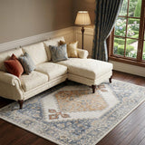 7' X 9' Gray Oriental Power Loom Distressed Washable Area Rug