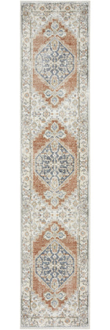 12' Gray And Ivory Oriental Distressed Washable Runner Rug