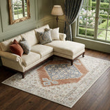 7' X 9' Gray Oriental Power Loom Distressed Washable Area Rug