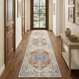 10' Gray And Ivory Oriental Distressed Washable Runner Rug