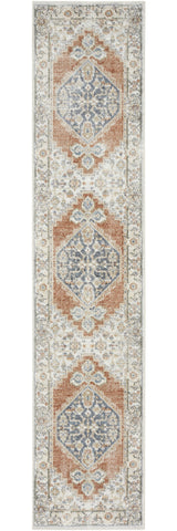 10' Gray And Ivory Oriental Distressed Washable Runner Rug