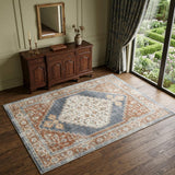 4' X 6' Denim Blue Oriental Power Loom Distressed Washable Area Rug
