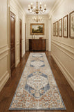 10' Denim Blue Oriental Power Loom Distressed Washable Runner Rug