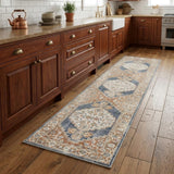 8' Denim Blue Oriental Power Loom Distressed Washable Runner Rug