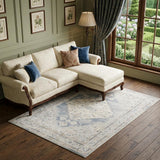 7' X 9' Light Blue Oriental Power Loom Distressed Washable Area Rug
