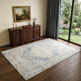 4' X 6' Light Blue Oriental Power Loom Distressed Washable Area Rug
