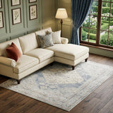 8' X 10' Light Blue Oriental Power Loom Distressed Washable Area Rug