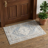3' X 5' Light Blue Oriental Power Loom Distressed Washable Area Rug