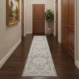 10' Light Blue Oriental Power Loom Distressed Washable Runner Rug