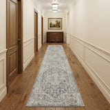 12' Gray Oriental Washable Runner Rug
