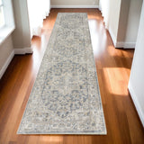 12' Gray Oriental Washable Runner Rug