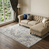 7' X 9' Gray Oriental Power Loom Washable Area Rug