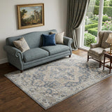 5' X 7' Gray Oriental Power Loom Washable Area Rug