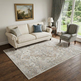 5' X 7' Silver Oriental Power Loom Washable Area Rug
