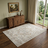 4' X 6' Silver Oriental Power Loom Washable Area Rug