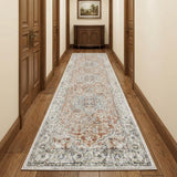 10' Gold and Ivory Oriental Power Loom Washable Runner Rug