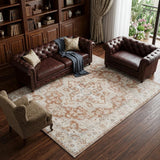 8' X 10' Gold Oriental Power Loom Washable Area Rug