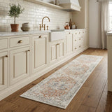 8' Rust And Off White Oriental Washable Runner Rug