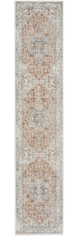 8' Rust And Off White Oriental Washable Runner Rug