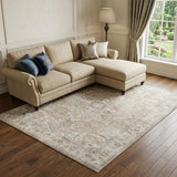 8' X 10' Beige Oriental Power Loom Washable Area Rug
