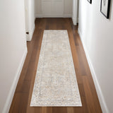 8' Beige And Ivory Oriental Washable Runner Rug