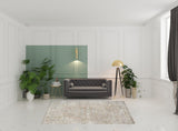 7' X 9' Beige Oriental Power Loom Washable Area Rug