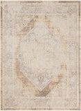 7' X 9' Beige Oriental Power Loom Washable Area Rug
