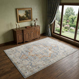 4' X 6' Denim Blue Oriental Power Loom Washable Area Rug