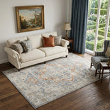 5' X 7' Denim Blue Oriental Power Loom Washable Area Rug