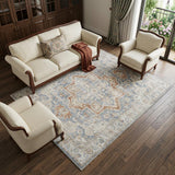 8' X 10' Denim Blue Oriental Power Loom Washable Area Rug