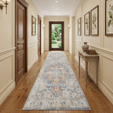 12' Denim Blue Oriental Power Loom Washable Runner Rug
