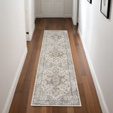 8' Gray And Ivory Oriental Washable Runner Rug