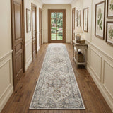 12' Gray Oriental Washable Runner Rug
