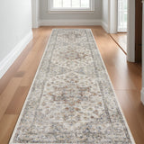 12' Gray Oriental Washable Runner Rug