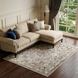 7' X 9' Gray Oriental Power Loom Washable Area Rug