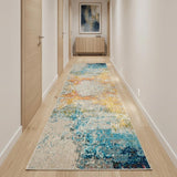 10' Blue And Gray Abstract Runner Rug