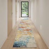12' Blue And Gray Abstract Runner Rug