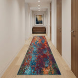 10' Blue and Orange Abstract Power Loom Runner Rug