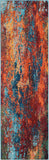 12' Blue And Orange Abstract Runner Rug