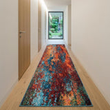 12' Blue And Orange Abstract Runner Rug